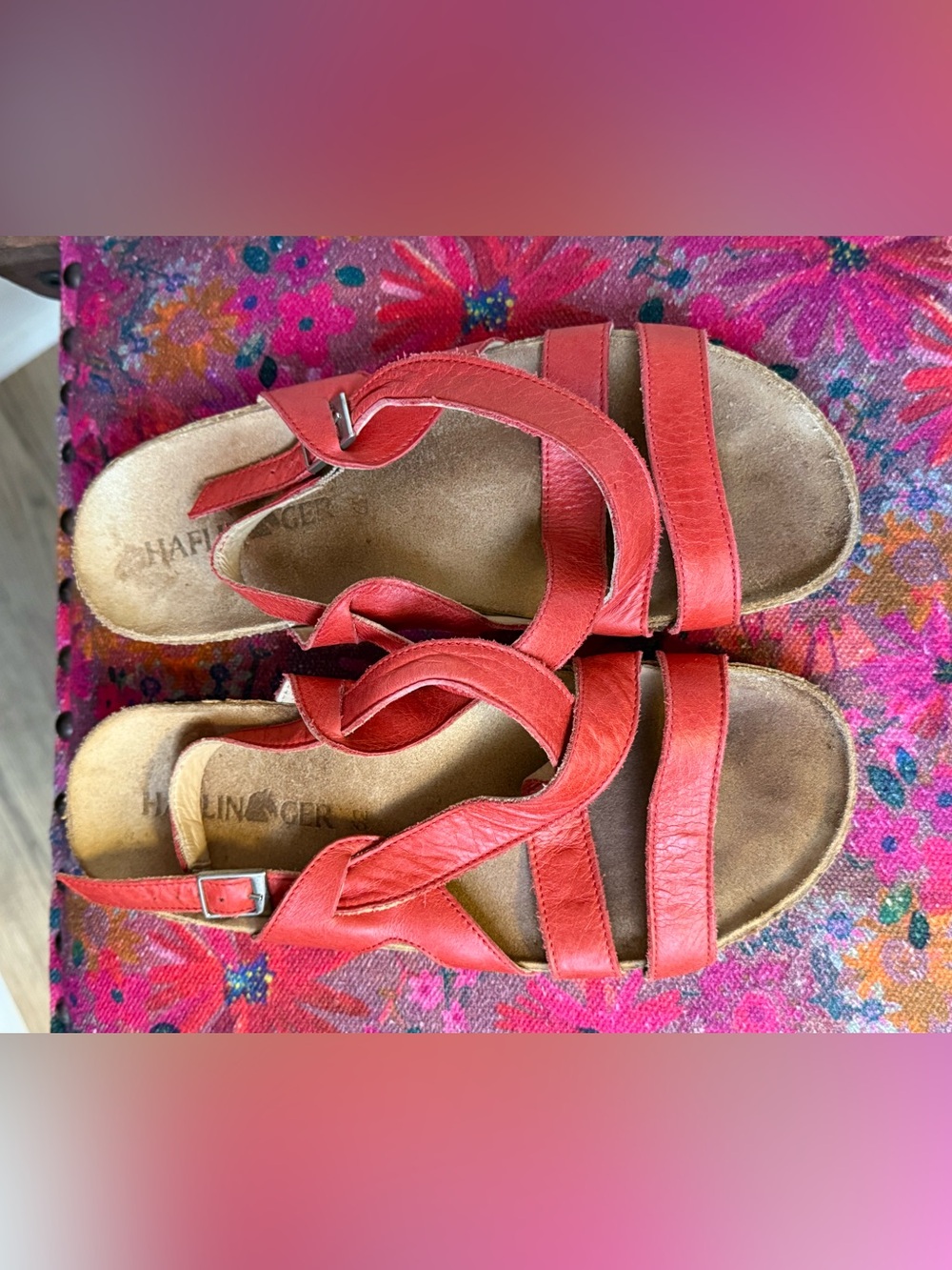 Haflinger Red Leather Crisscross Strappy Sandals - Picture 8 of 10